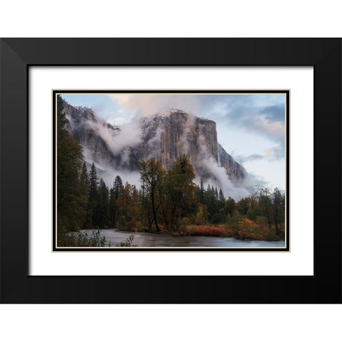 Fall Color In Mist Black Modern Wood Framed Art Print with Double Matting by Shi, Mei
