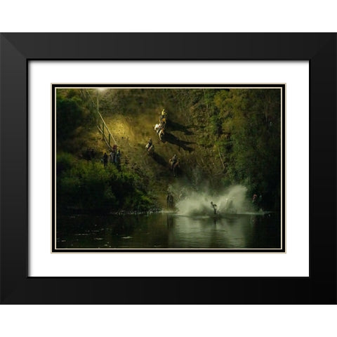 Crossing RIVer At Night Black Modern Wood Framed Art Print with Double Matting by Huang, Johnson