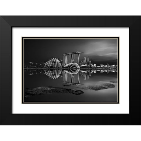 Silent Bay Black Modern Wood Framed Art Print with Double Matting by P Roy, Partha