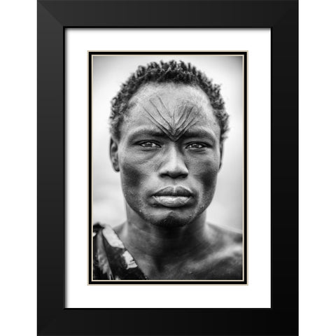 The Face Of The Mundari Black Modern Wood Framed Art Print with Double Matting by Cole, Trevor