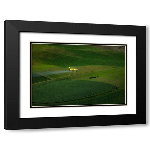 The Airplane And The Palouse Black Modern Wood Framed Art Print with Double Matting by Bao, Shuqing