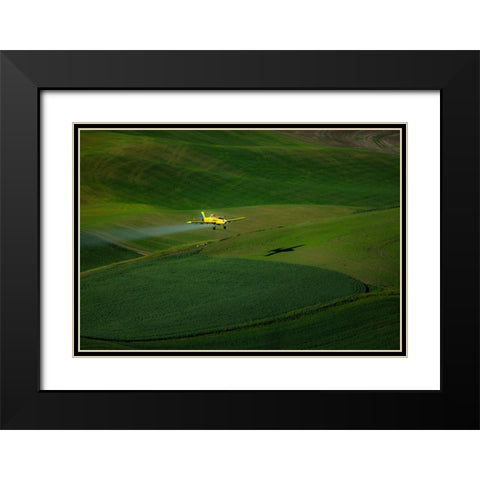 The Airplane And The Palouse Black Modern Wood Framed Art Print with Double Matting by Bao, Shuqing