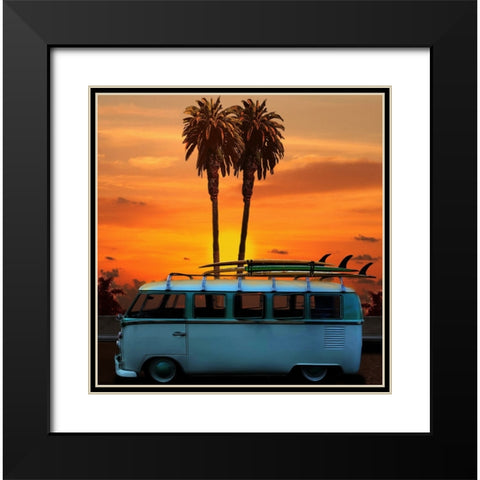 VW Bus Black Modern Wood Framed Art Print with Double Matting by Butterworth, Larry