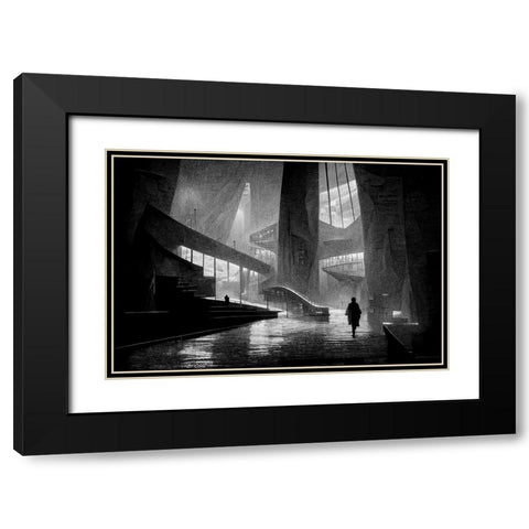 Walking Black Modern Wood Framed Art Print with Double Matting by Stalmans, Luc