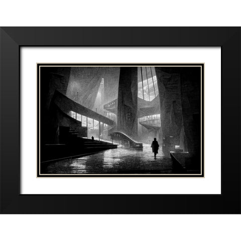 Walking Black Modern Wood Framed Art Print with Double Matting by Stalmans, Luc