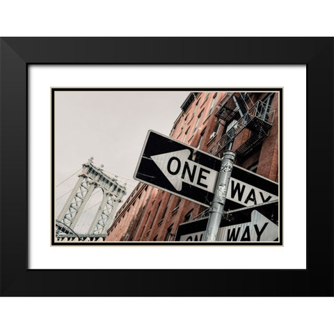 Manhattan Bridge One Way Black Modern Wood Framed Art Print with Double Matting by Martin, Rikard