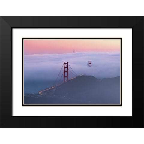 Sunset At Golden Gate Bridge Black Modern Wood Framed Art Print with Double Matting by Donnahom