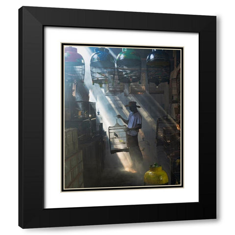 Greeting My Buddies Black Modern Wood Framed Art Print with Double Matting by Widyantini, Rini