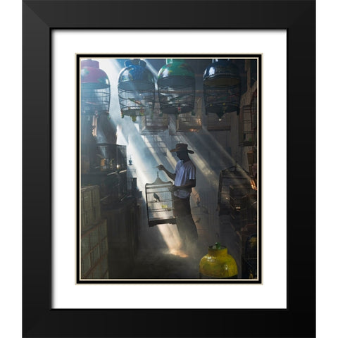 Greeting My Buddies Black Modern Wood Framed Art Print with Double Matting by Widyantini, Rini