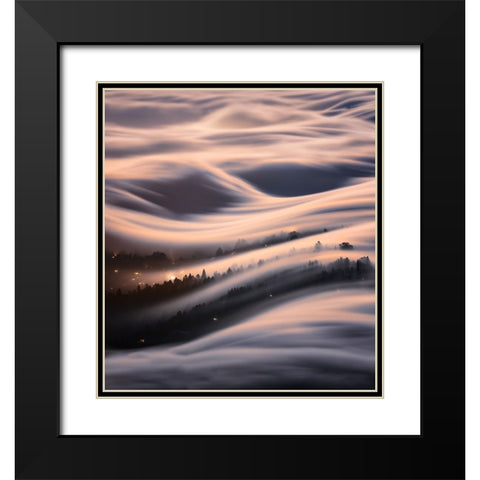 The Dancing Wave Under The Moon Black Modern Wood Framed Art Print with Double Matting by Li, Jinghua