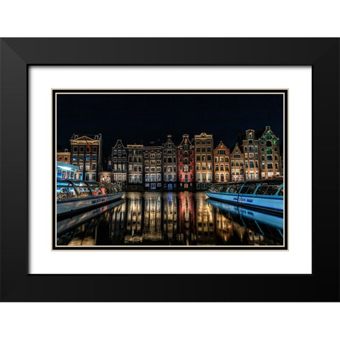 Qdancing Housesq On The Damrak Canal In Amsterdam Black Modern Wood Framed Art Print with Double Matting by Mosqueira Rey, Eduardo
