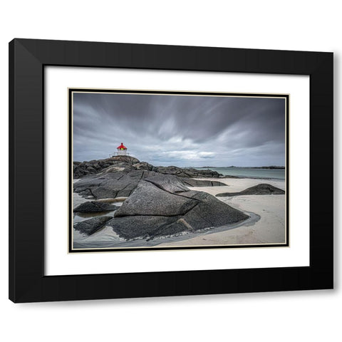 Lighthouse At Eggum Black Modern Wood Framed Art Print with Double Matting by Goossens, Henk