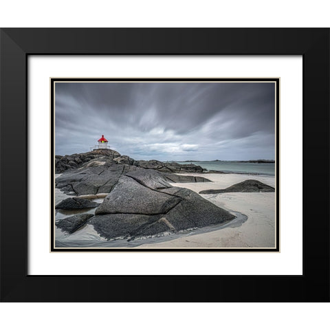 Lighthouse At Eggum Black Modern Wood Framed Art Print with Double Matting by Goossens, Henk