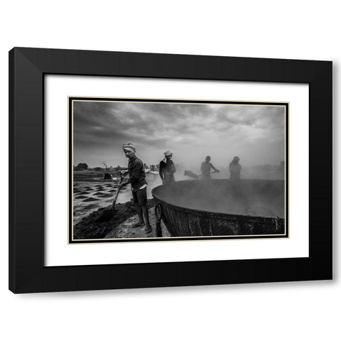 Workers Black Modern Wood Framed Art Print with Double Matting by Biswas, Kuntal