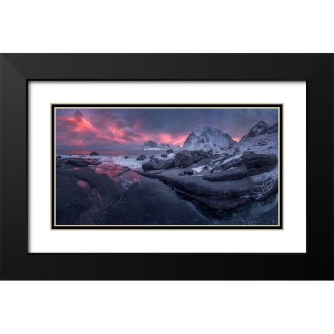 UttakleIV Beach Black Modern Wood Framed Art Print with Double Matting by Alvarez Osorio, Cesar