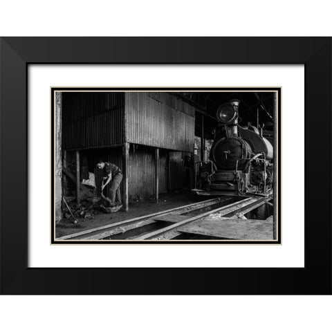 Rail Worker Black Modern Wood Framed Art Print with Double Matting by Chakraborty, Sudipta