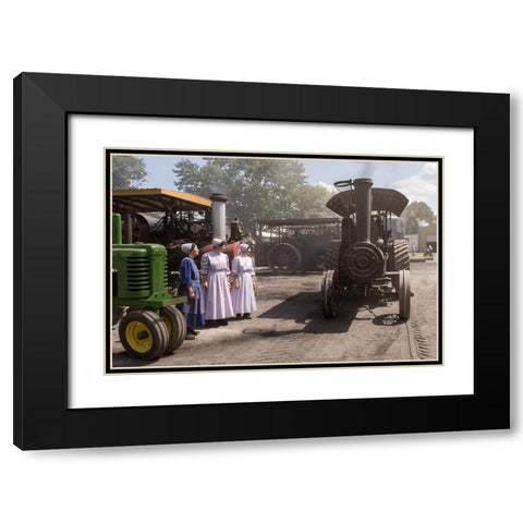 Three Mennos And A Tractor Black Modern Wood Framed Art Print with Double Matting by A. Malek, Stan