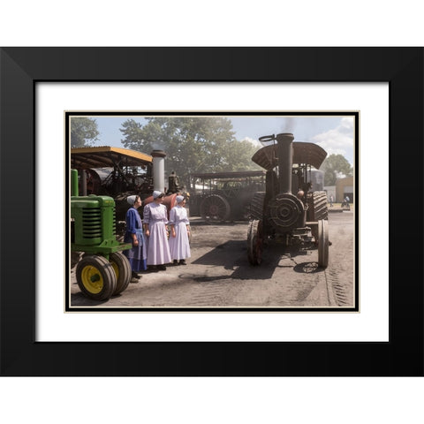 Three Mennos And A Tractor Black Modern Wood Framed Art Print with Double Matting by A. Malek, Stan