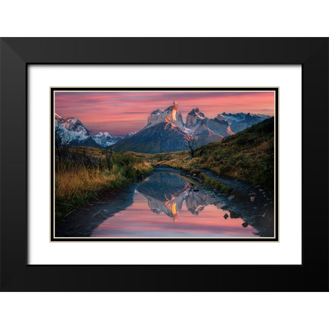 Cuernos Del Paine Sunrise Black Modern Wood Framed Art Print with Double Matting by Jin, Jie