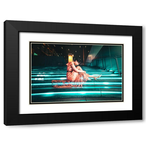 Blue-Green Glowing Stairway Black Modern Wood Framed Art Print with Double Matting by Iino, Ken-Ichi