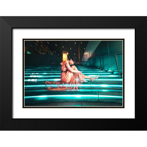 Blue-Green Glowing Stairway Black Modern Wood Framed Art Print with Double Matting by Iino, Ken-Ichi
