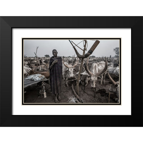 In A Mundari Cattle Camp-III - South Sudan Black Modern Wood Framed Art Print with Double Matting by Inazio Kuesta, Joxe