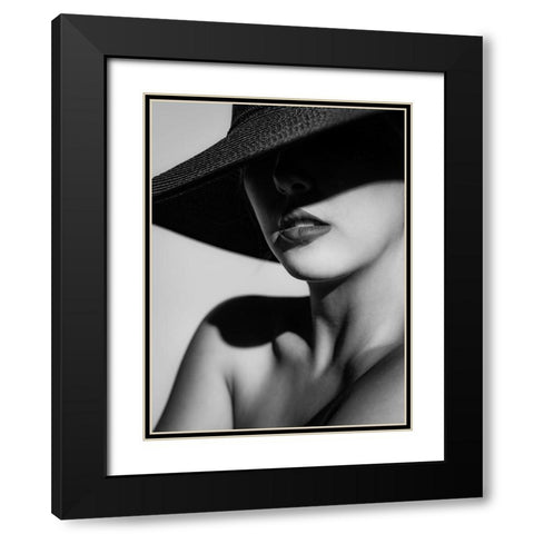 Hat And Shadow Black Modern Wood Framed Art Print with Double Matting by Stampfli, Craig