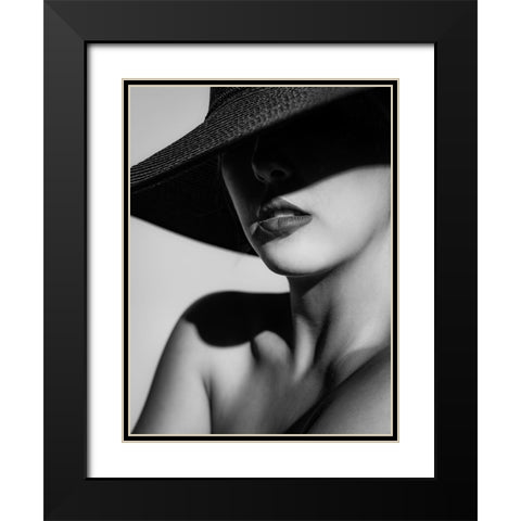 Hat And Shadow Black Modern Wood Framed Art Print with Double Matting by Stampfli, Craig