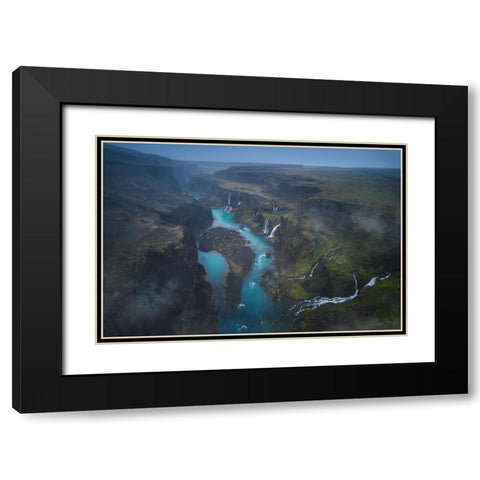 Land Of Thousand Waterfalls Black Modern Wood Framed Art Print with Double Matting by De La, Javier