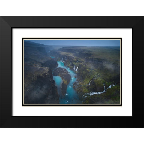 Land Of Thousand Waterfalls Black Modern Wood Framed Art Print with Double Matting by De La, Javier