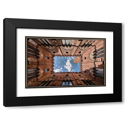 Looking up the Torre del Mangia Black Modern Wood Framed Art Print with Double Matting by Echteld, Michael