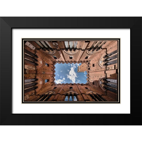 Looking up the Torre del Mangia Black Modern Wood Framed Art Print with Double Matting by Echteld, Michael
