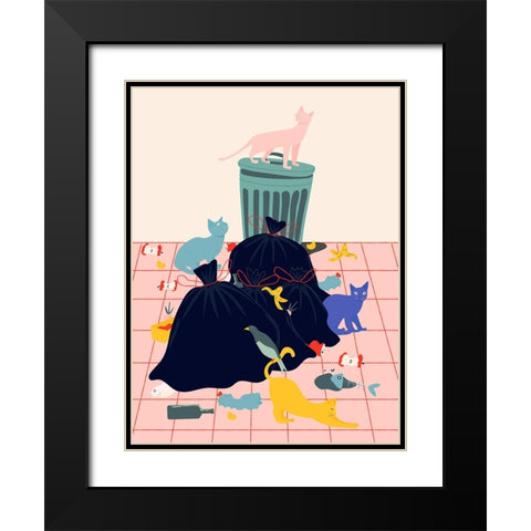 Cats Black Modern Wood Framed Art Print with Double Matting by de Jai, Jota