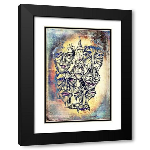 Shaman and faces of souls Black Modern Wood Framed Art Print with Double Matting by Kulik, Rafal