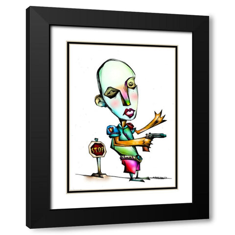The crazy policeman Black Modern Wood Framed Art Print with Double Matting by Kulik, Rafal