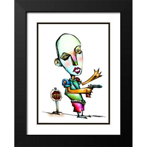 The crazy policeman Black Modern Wood Framed Art Print with Double Matting by Kulik, Rafal