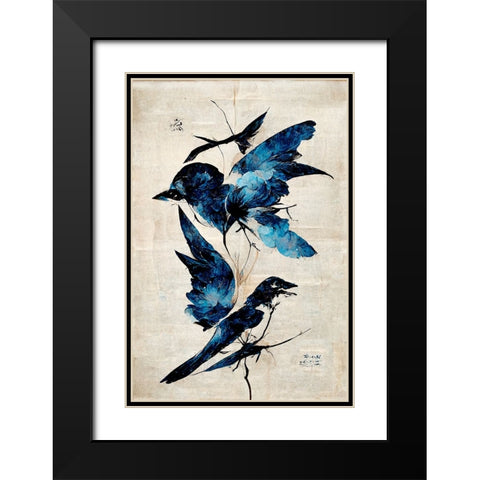 Blue Birds Black Modern Wood Framed Art Print with Double Matting by Treechild