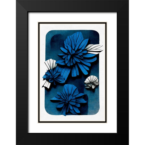 Blue Blossoms Black Modern Wood Framed Art Print with Double Matting by Treechild
