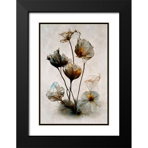 Crystal Flowers Black Modern Wood Framed Art Print with Double Matting by Treechild