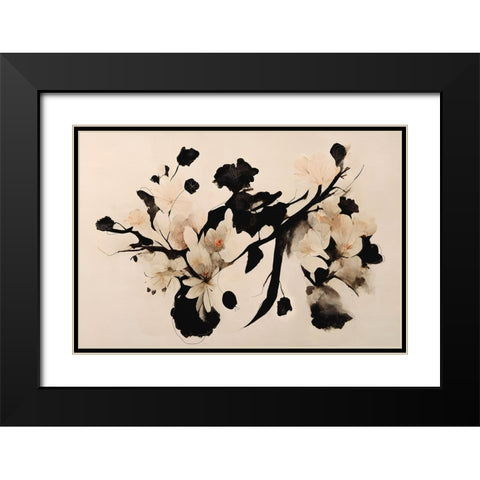 Cherry Blossom Branch Black Modern Wood Framed Art Print with Double Matting by Treechild