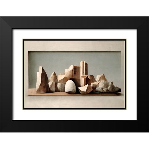 Carved Rocks Black Modern Wood Framed Art Print with Double Matting by Treechild