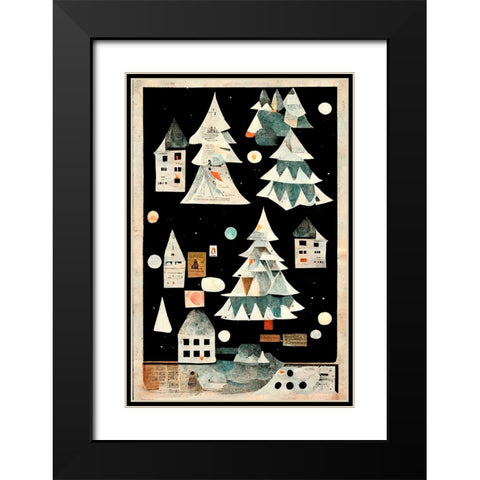 A Paper Village At Night Black Modern Wood Framed Art Print with Double Matting by Treechild