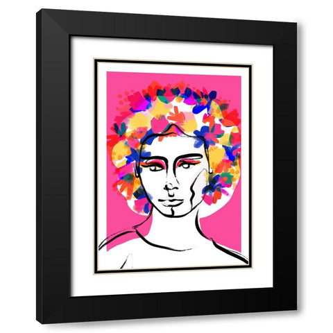 Flower Hair Black Modern Wood Framed Art Print with Double Matting by Treechild