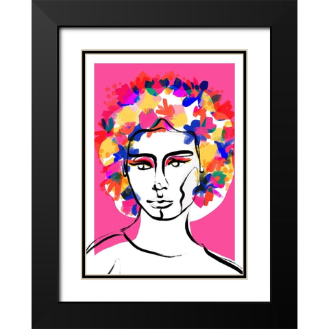 Flower Hair Black Modern Wood Framed Art Print with Double Matting by Treechild