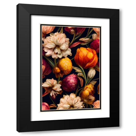 Romantic Flowers Black Modern Wood Framed Art Print with Double Matting by Treechild