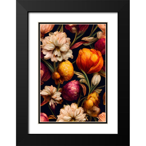 Romantic Flowers Black Modern Wood Framed Art Print with Double Matting by Treechild