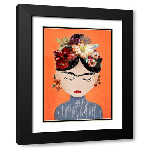 Frida (Orange Version) Black Modern Wood Framed Art Print with Double Matting by Treechild