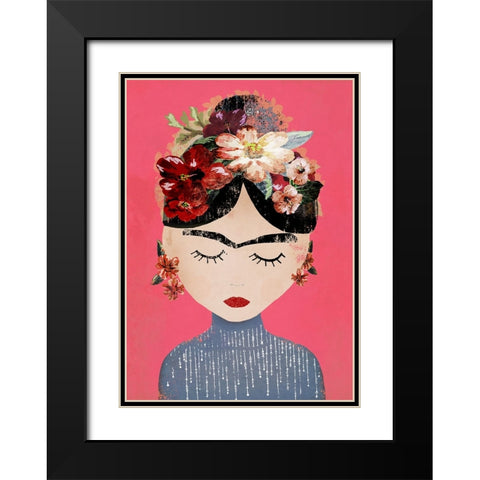 Frida (Pink Version) Black Modern Wood Framed Art Print with Double Matting by Treechild