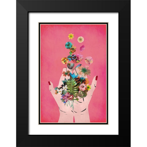 Fridas Hands (Pink Version) Black Modern Wood Framed Art Print with Double Matting by Treechild