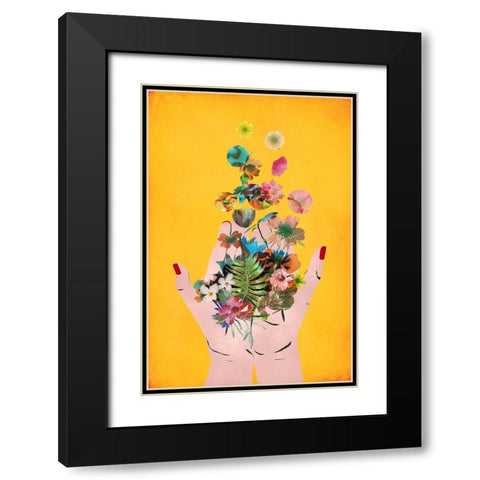 Fridas Hands (Yellow Version) Black Modern Wood Framed Art Print with Double Matting by Treechild